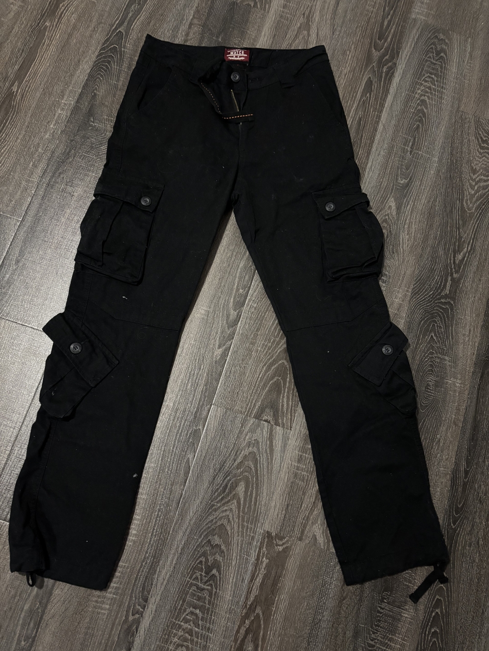 Matchstick Men's Black Cargo Pants with Multi-Pocket Utility